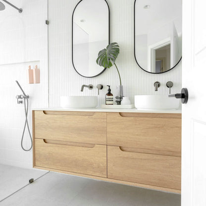 Byron 1200mm Natural Oak Wall Hung Vanity with Mont Blanc Top Double Bowl 12TH