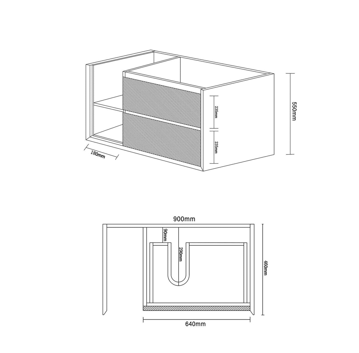 Maximo 900mm Amazon Grey Wall Hung Cabinet Only Left Shelf