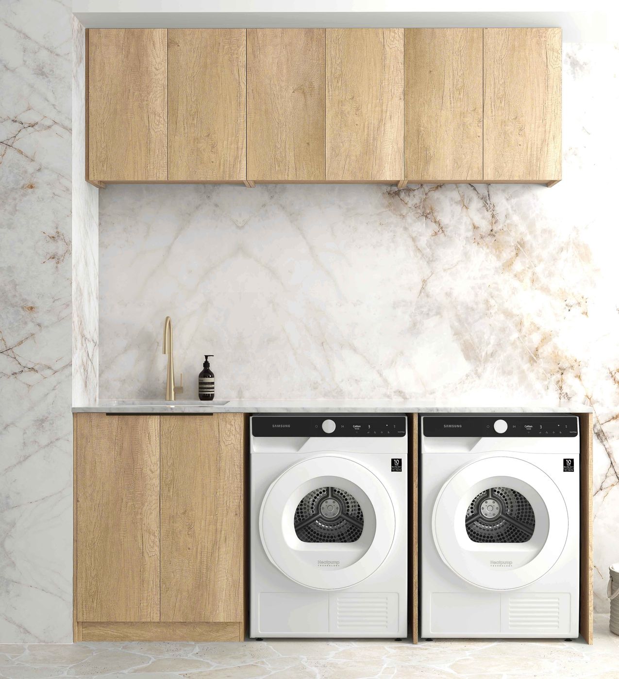 Laundry Kit 1960A Byron/Bondi Natural Oak with Pure White Top