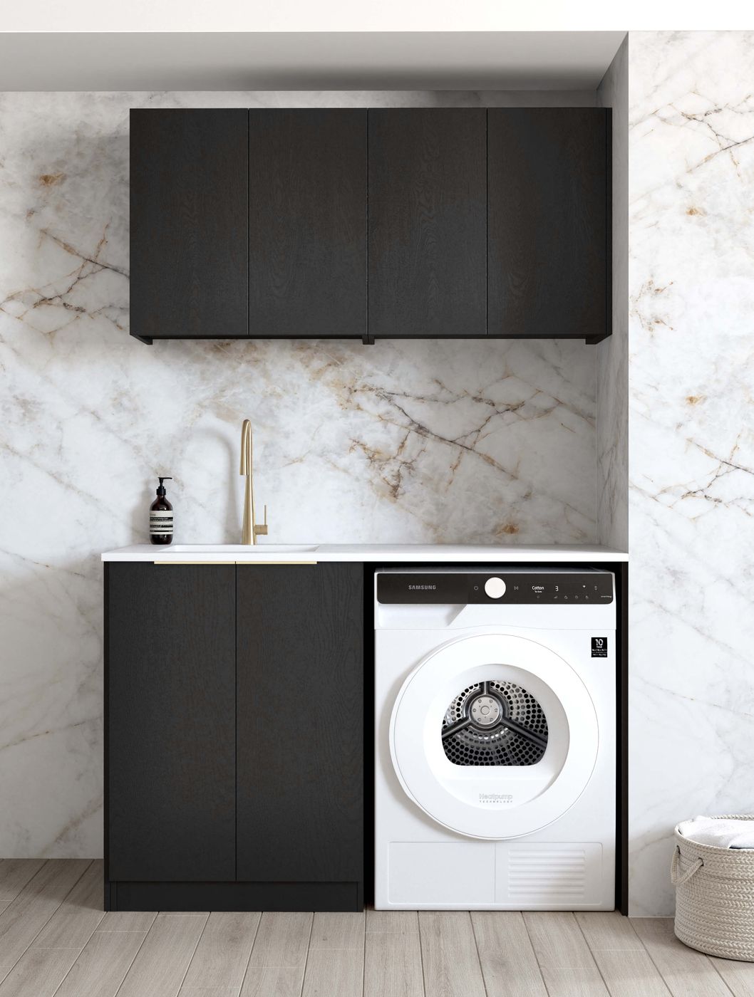 Laundry Kit 1305B Byron/Bondi Black Oak with Natural Carrara Marble Top