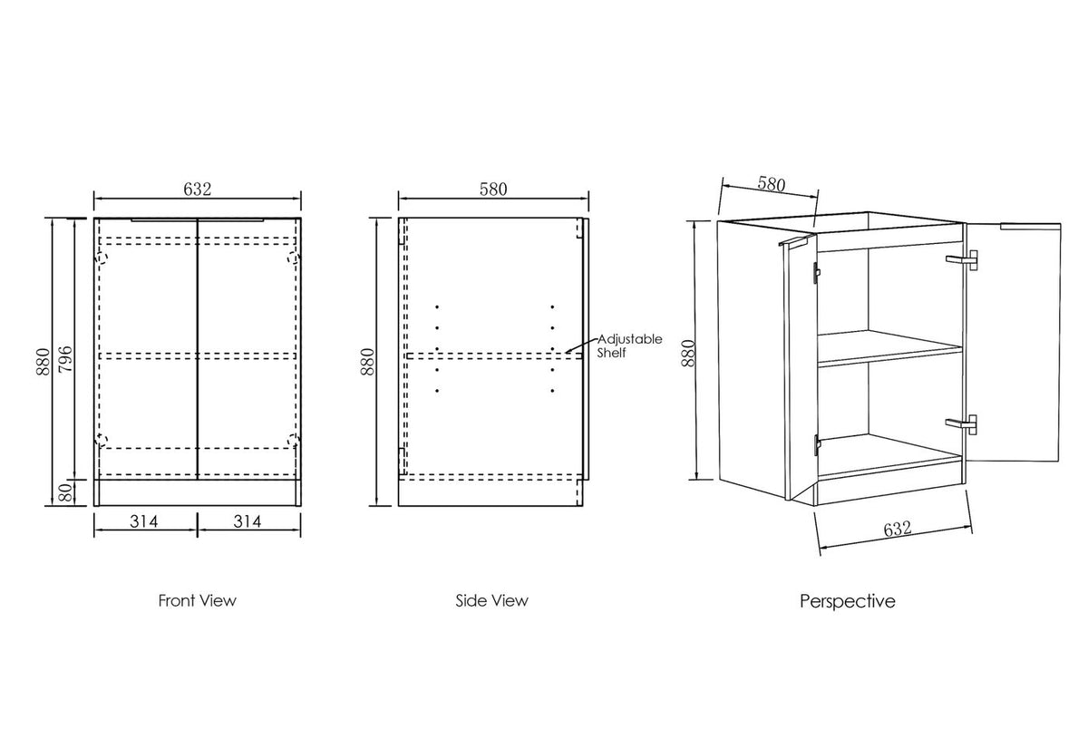 Laundry Kit 1305B Byron/Bondi Black Oak with Natural Carrara Marble Top