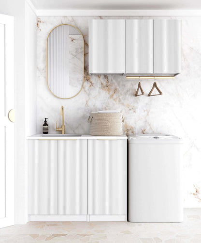 Laundry Kit 1715A Bondi Fluted White with Natural Carrara Marble Top