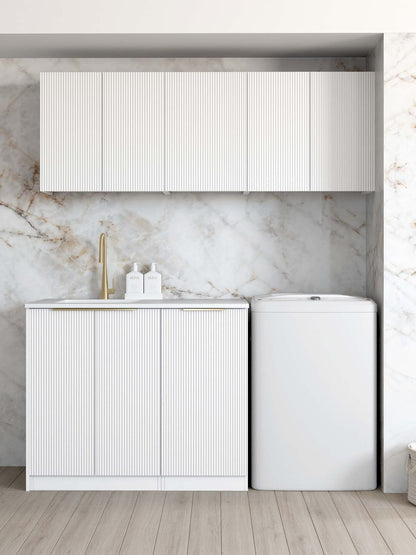 Laundry Kit 1715B Bondi Fluted White with Natural Carrara Marble Top