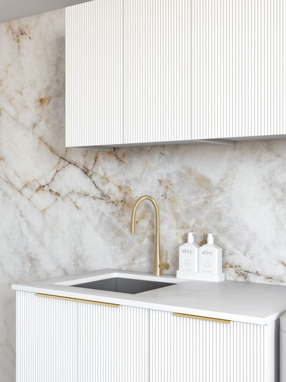 Laundry Kit 1715B Bondi Fluted White with Natural Carrara Marble Top