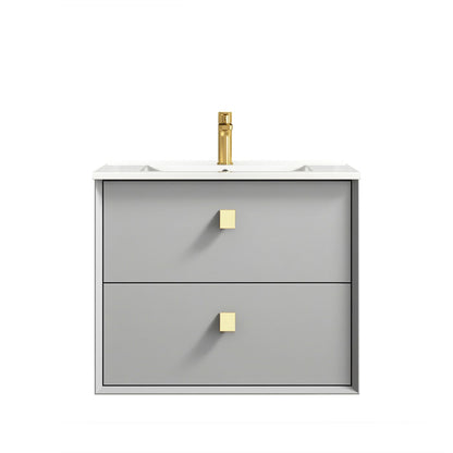 Boston 600mm Light Grey Wall Hung Vanity with Ceramic Top