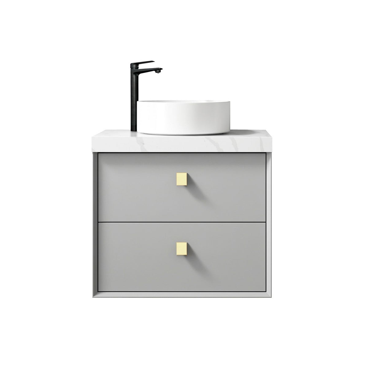 Boston 600mm Light Grey Wall Hung Vanity with Ceramic Top