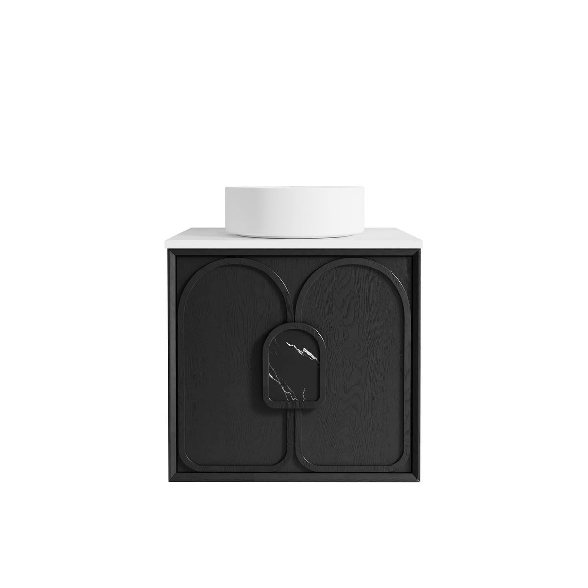Laguna 600mm Black American Oak Wall Hung Vanity with Pure White Top