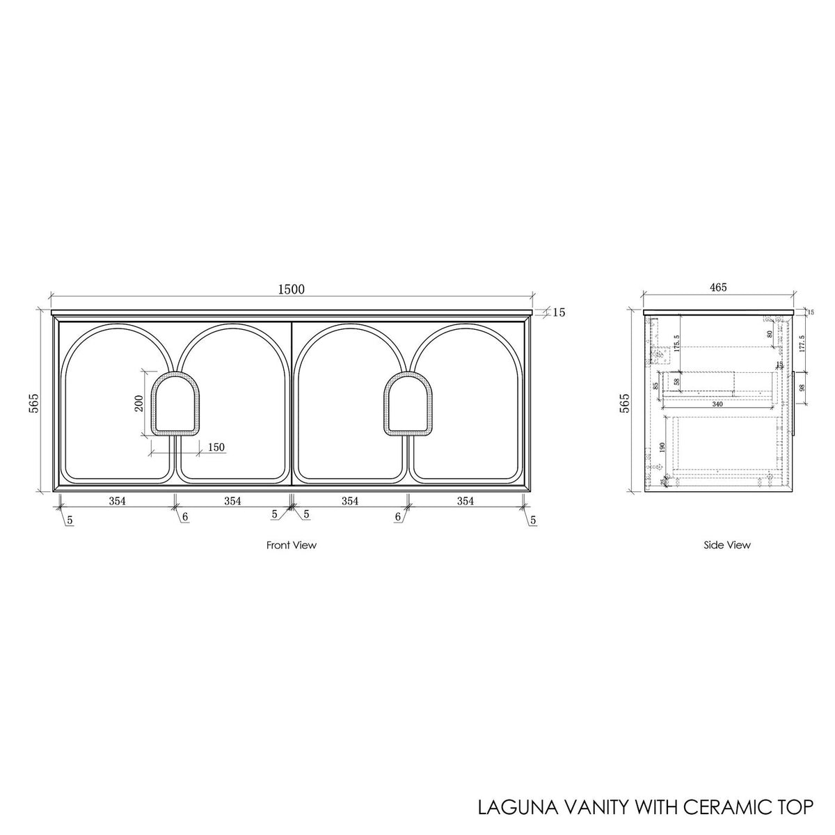 Laguna 1500mm Black American Oak Wall Hung Vanity with Ceramic Top