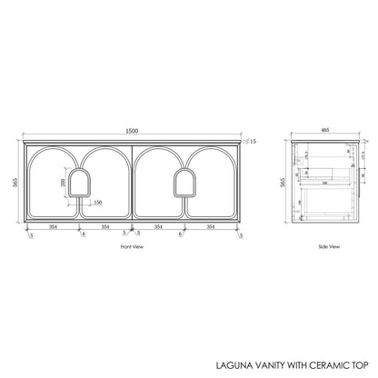 Laguna 1500mm Black American Oak Wall Hung Vanity with Ceramic Top