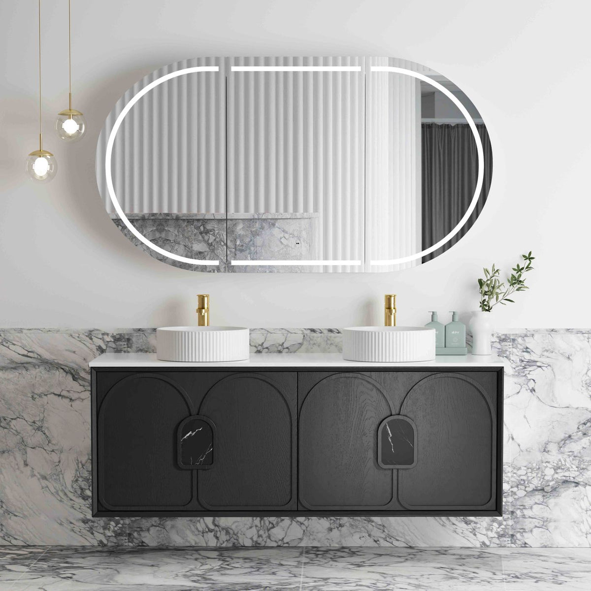 Laguna 1500mm Black American Oak Wall Hung Vanity with Pure White Top