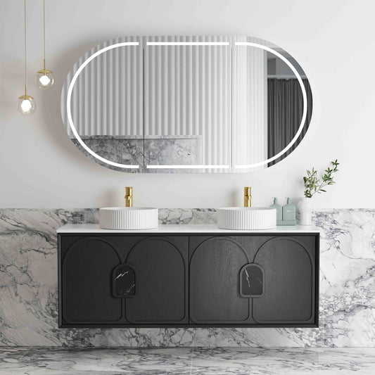 Laguna 1500mm Black American Oak Wall Hung Vanity with Pure White Top