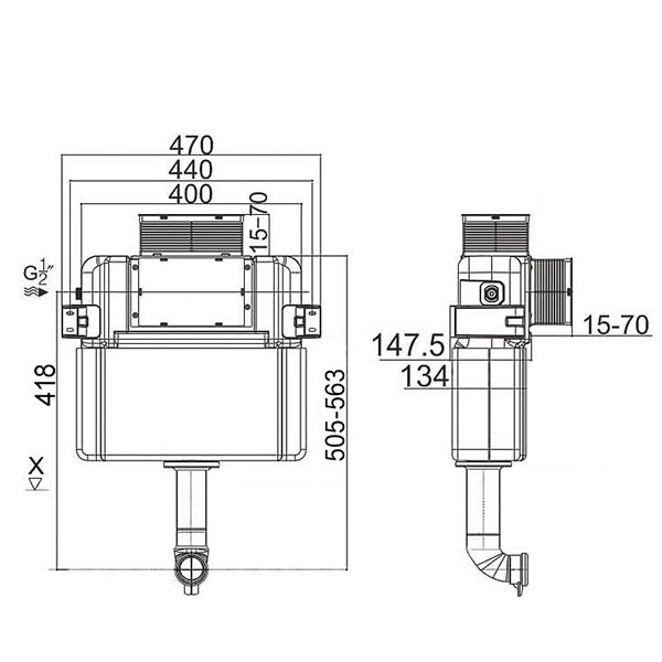 R&T Delta Floor Standing Low Rise Inwall Cistern