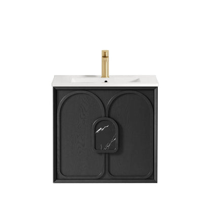 Laguna 600mm Black American Oak Wall Hung Vanity with Ceramic Top