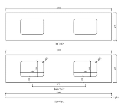 Natural Carrara Marble 1800x465x18 Top with Double Undermount Basins