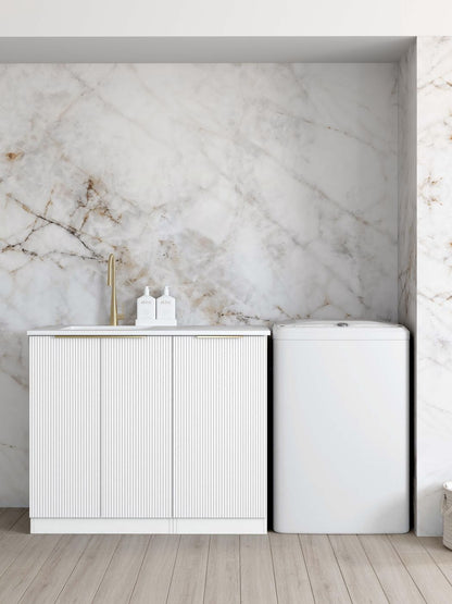 Bondi Fluted White Base Laundry Cabinet with 1060mm Pure White Top