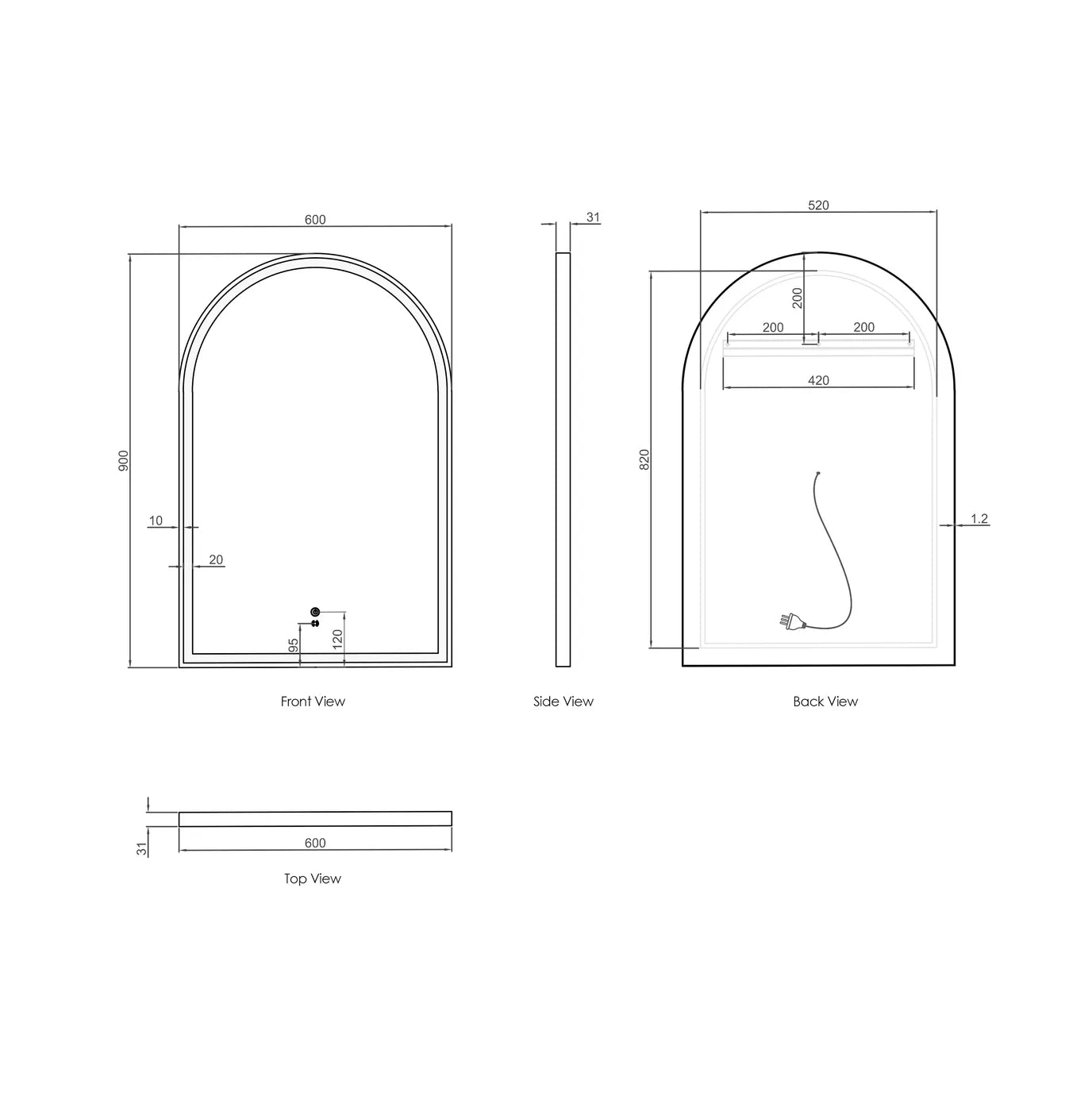 Otti LED Archie  Metal Frame Mirror 900x600mm