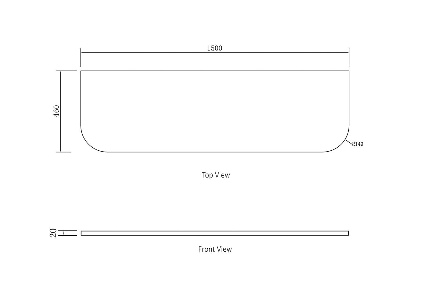 Bondi 1500x460x20 Pure White Top No Hole
