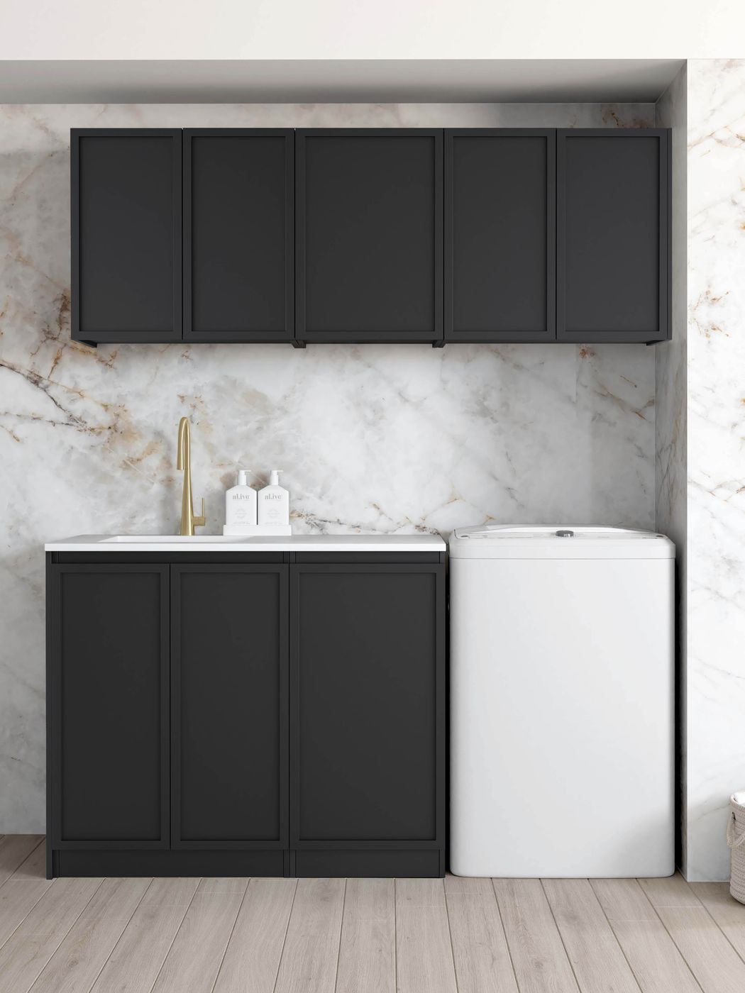 Laundry Kit 1715B Hampshire Black with Natural Carrara Marble Top