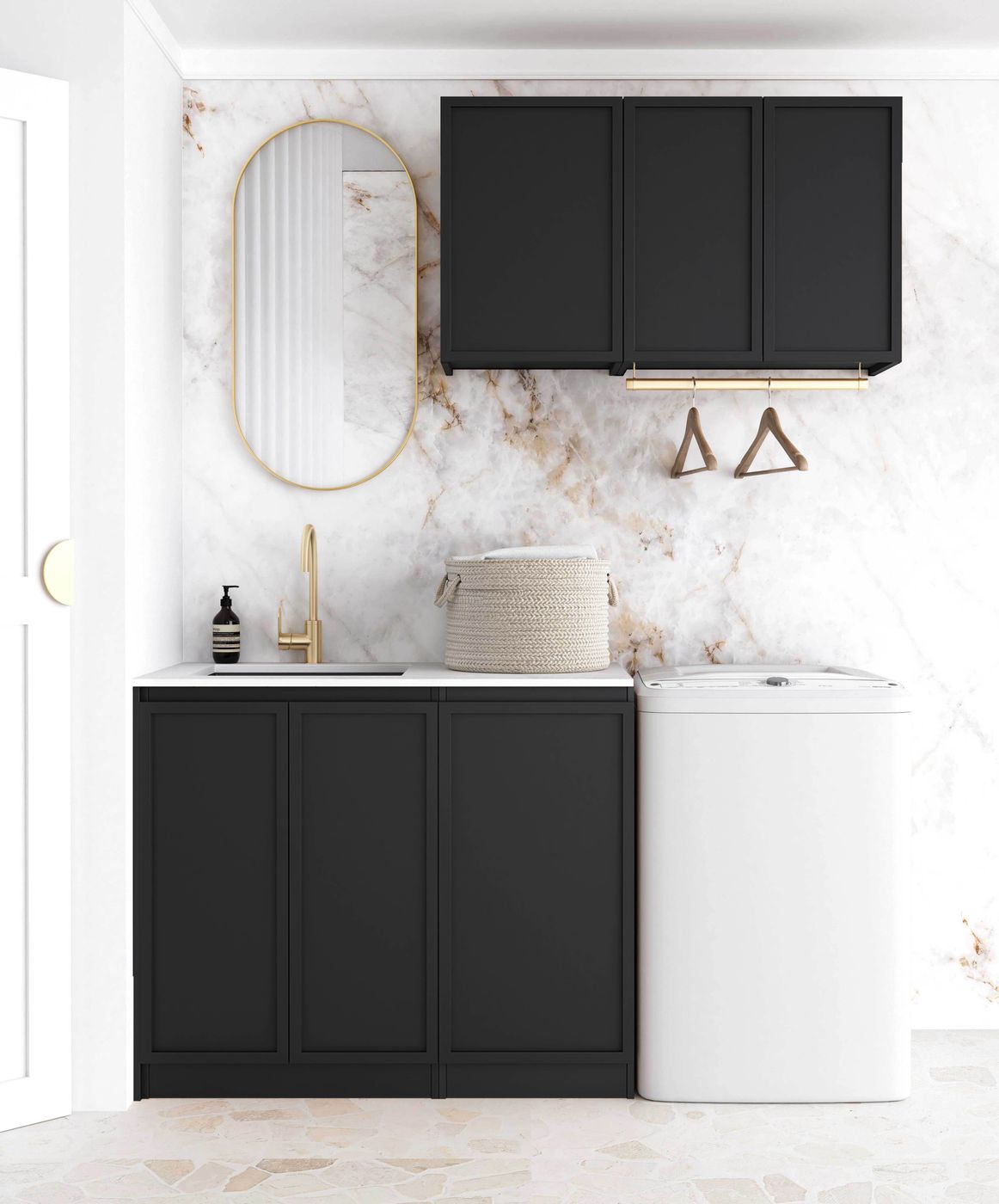 Laundry Kit 1715A Hampshire Black with Natural Carrara Marble Top