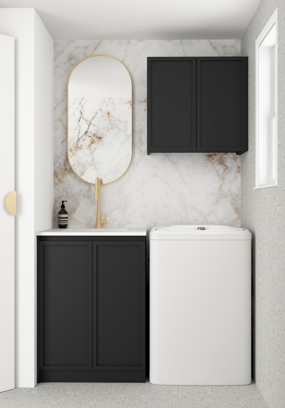 Wall and Base Cabinets Kit 650 Hampshire Black with Pure White Top