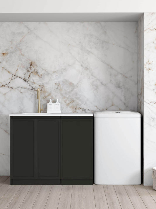 Hampshire Black Base Laundry Cabinet with 1060mm Pure White Top