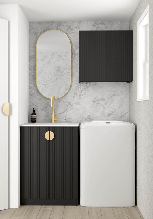 Wall and Base Cabinets Kit 650 Marlo Fluted Black with Pure White Top