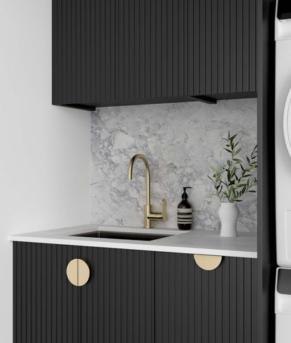 Laundry Kit 1715C Marlo Fluted Black with Natural Carrara Marble Top