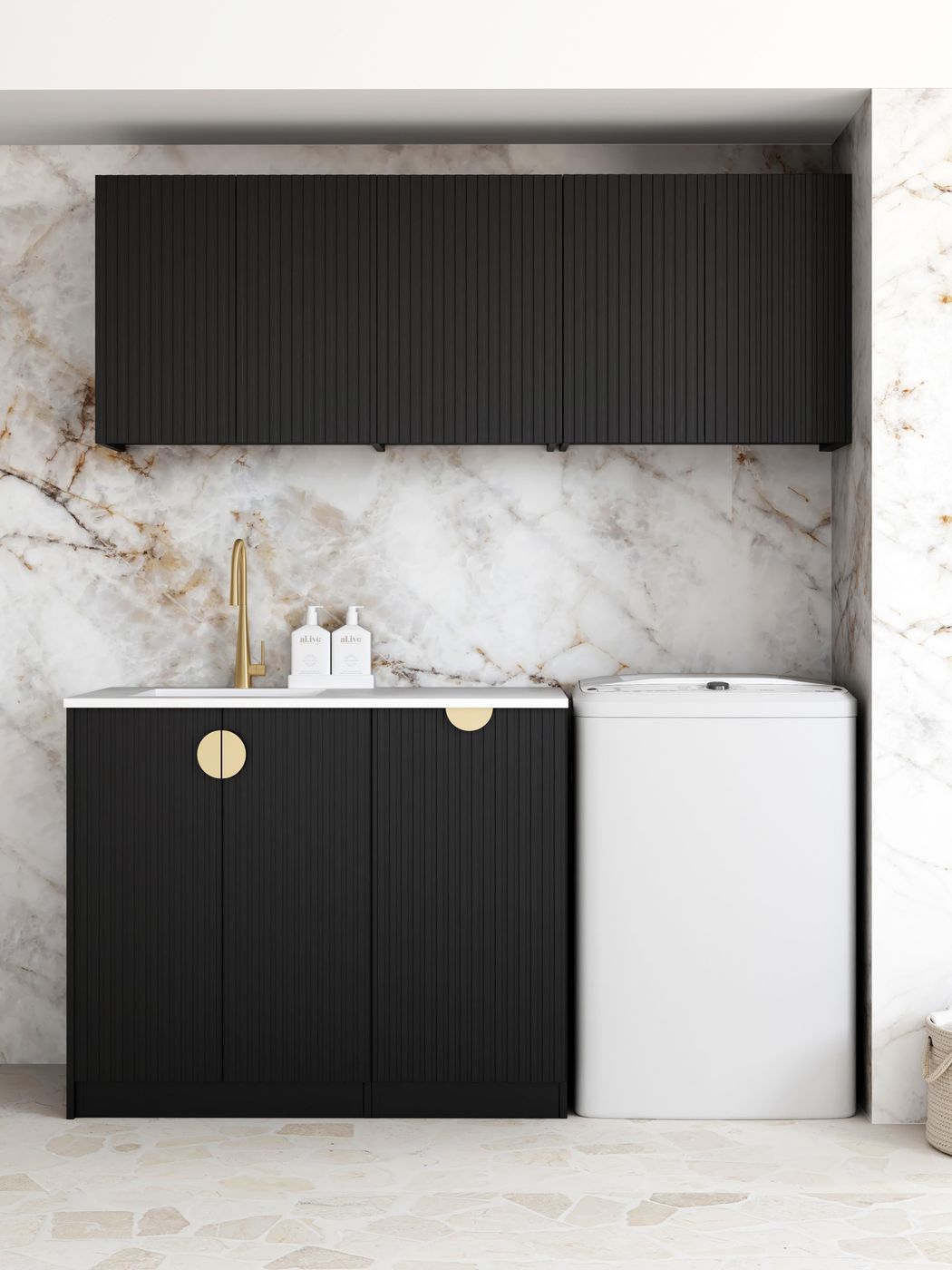 Laundry Kit 1715B Marlo Black with Natural Carrara Marble Top