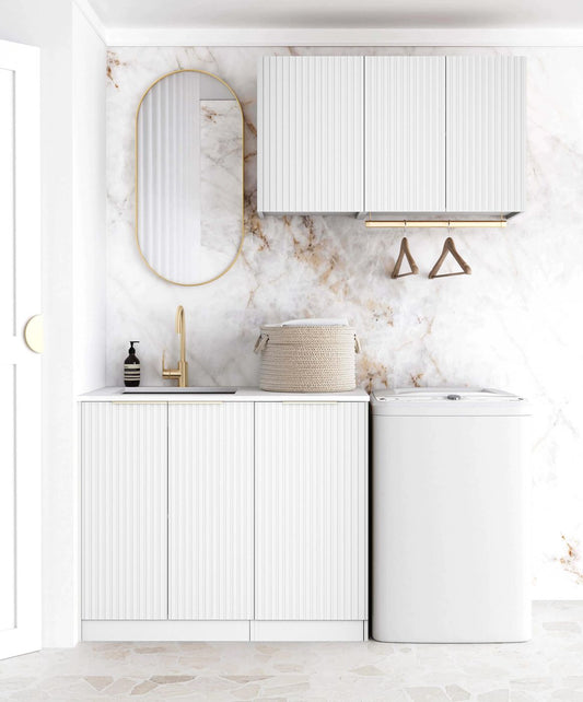 Laundry Kit 1715A Noosa Fluted White with Natural Carrara Marble Top