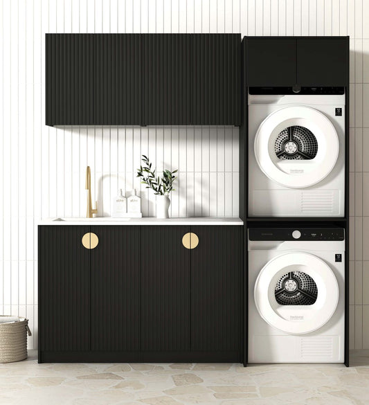 Laundry Kit 1960C Marlo Fluted Black with Natural Carrara Marble Top