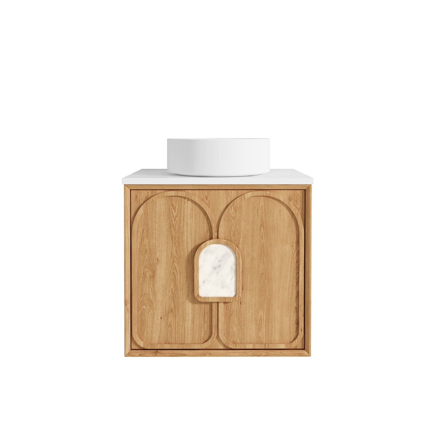 Laguna 600mm Natural American Oak Wall Hung Vanity with Matte White Top