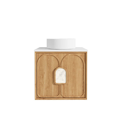 Laguna 600mm Natural American Oak Wall Hung Vanity with Matte White Top