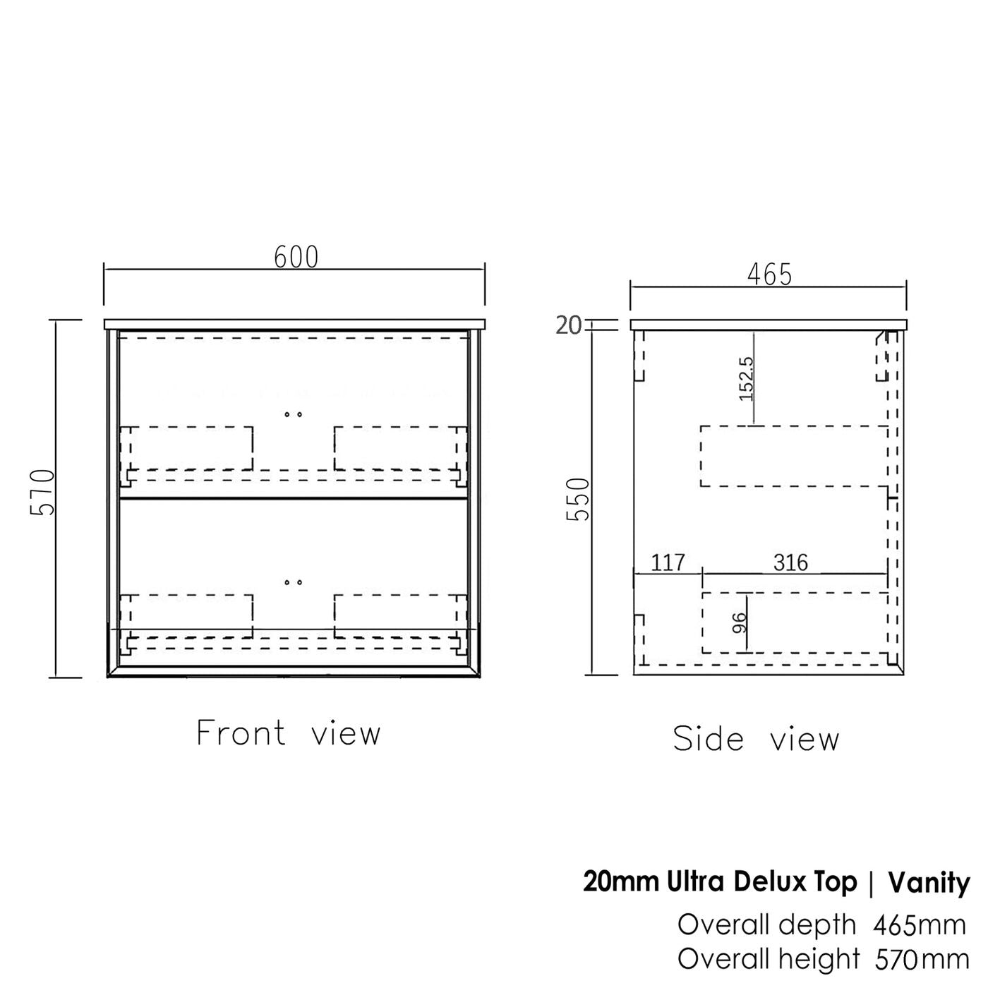 Boston 600mm Light Grey Wall Hung Cabinet Only