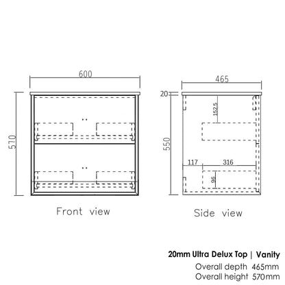 Boston 600mm Light Grey Wall Hung Cabinet Only
