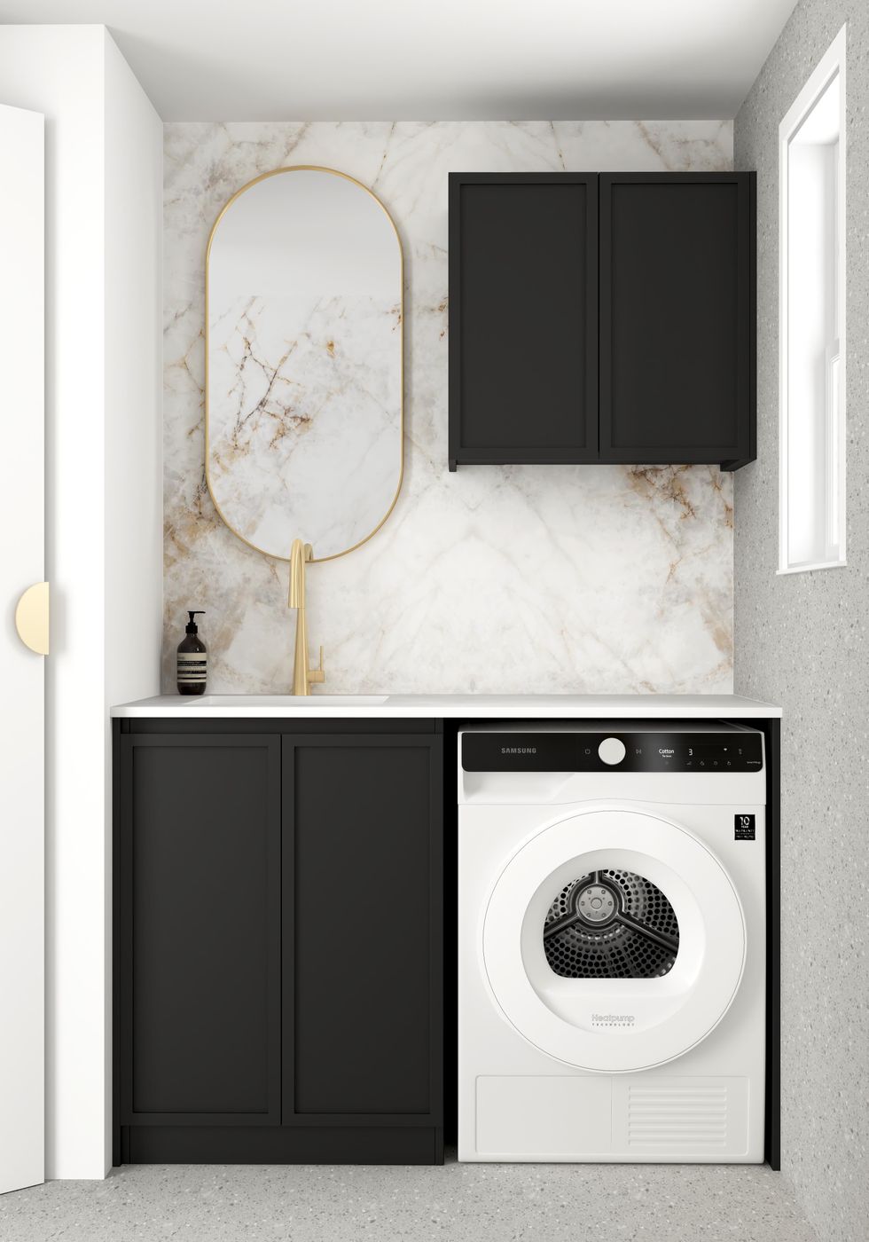 Laundry Kit 1305A Hampshire Black with Cloudy Carrara Top