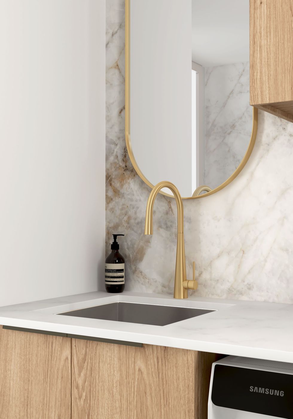 Laundry Kit 1305A Byron/Bondi Natural Oak with Cloudy Carrara Top