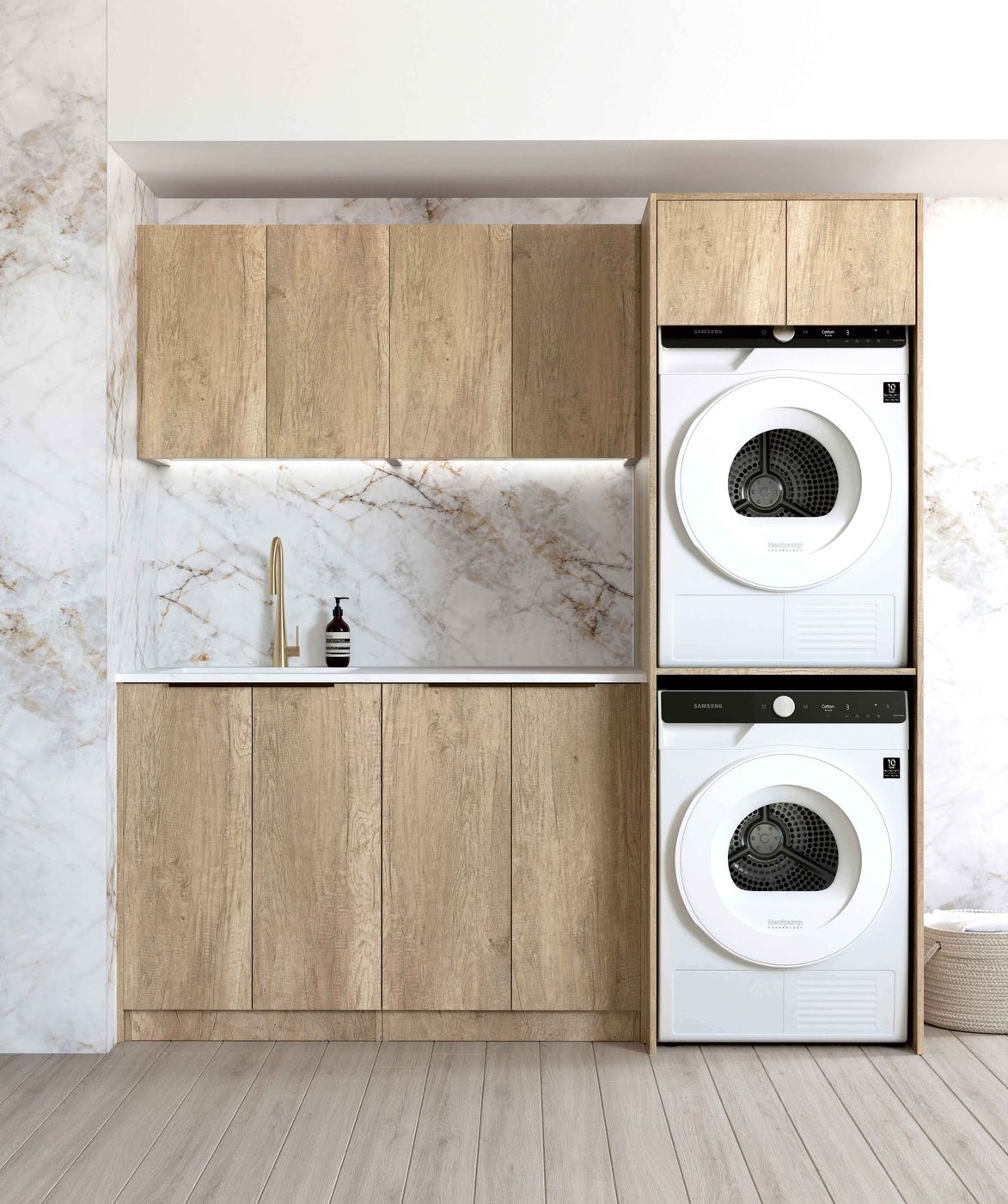 Laundry Kit 1960C Byron/Bondi Natural Oak with Cloudy Carrara Top