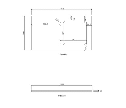 Laundry 1060mm Natural Carrara White Marble Top - Right Bowl 12TH