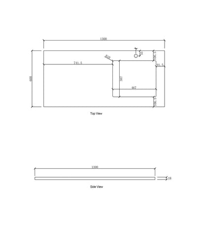 Laundry 1300mm Natural Carrara White Marble Top - Right Bowl 12TH