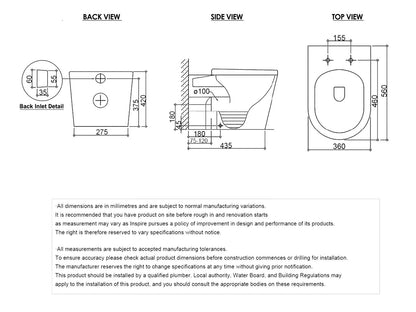 Alzano Wall Face Pan Hurricane Flush Matte White with R&T Cistern, No Push Plate