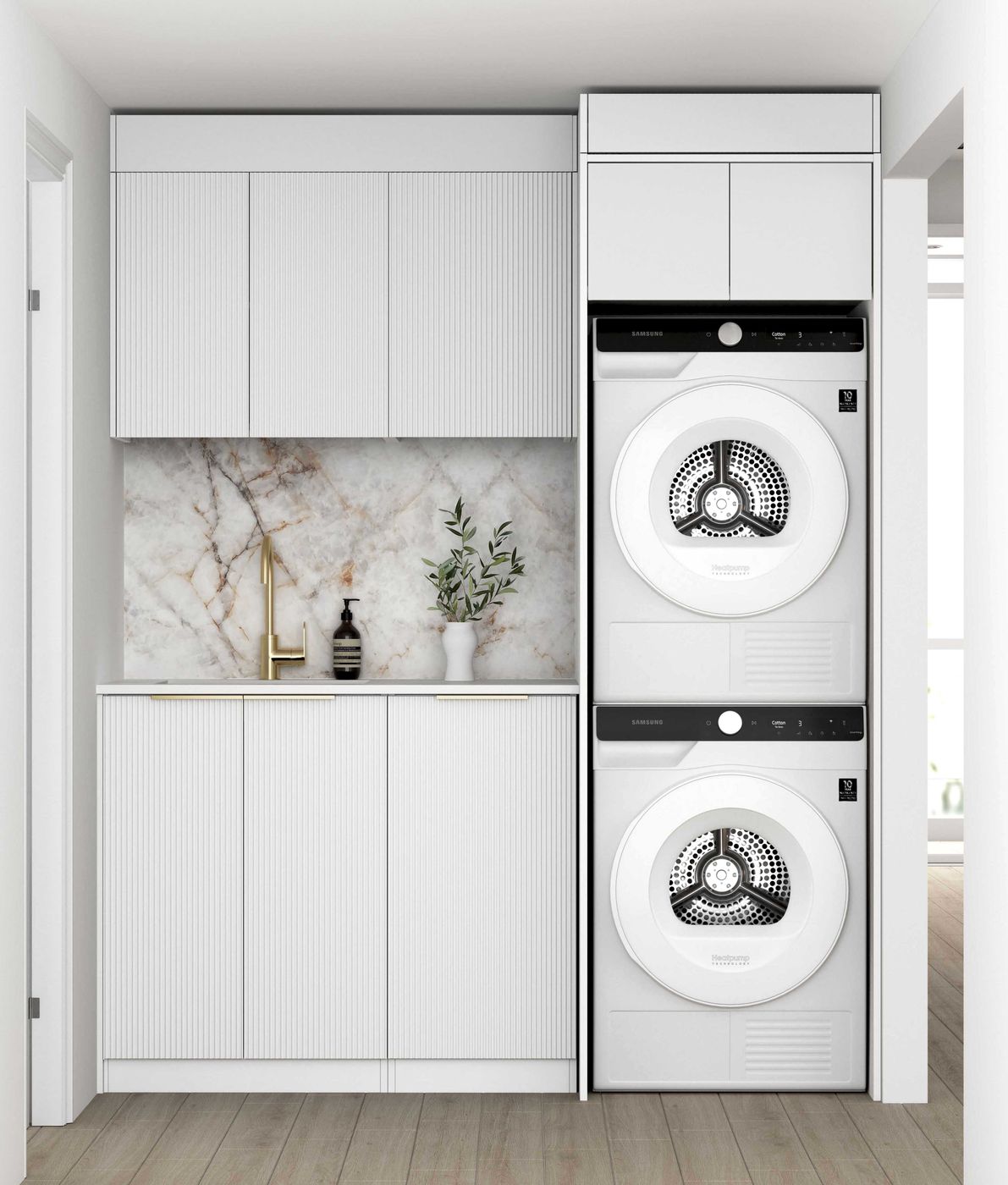 Laundry Kit 1715C Bondi Fluted White with Pure White Top