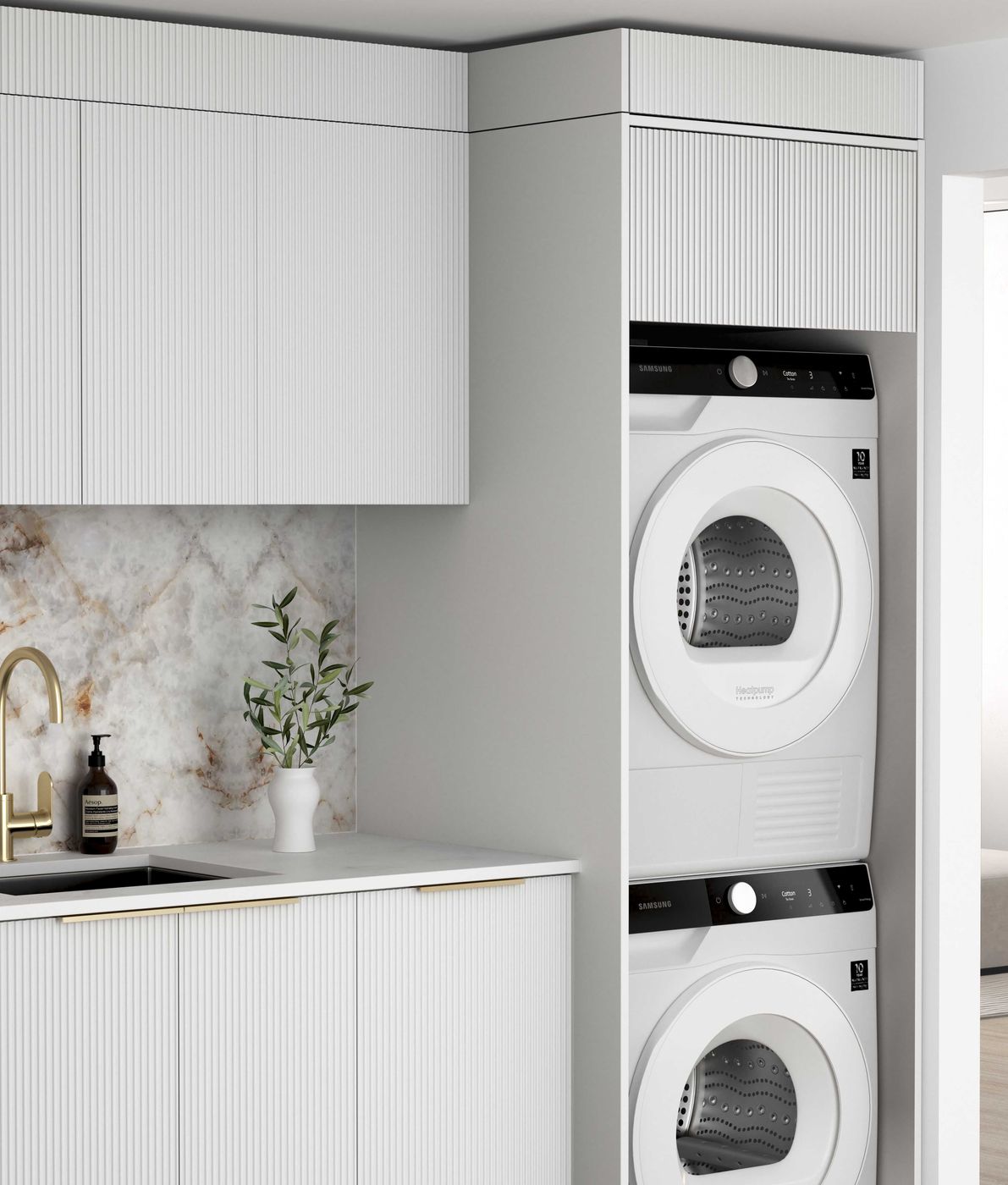 Laundry Kit 1715C Bondi Fluted White with Pure White Top