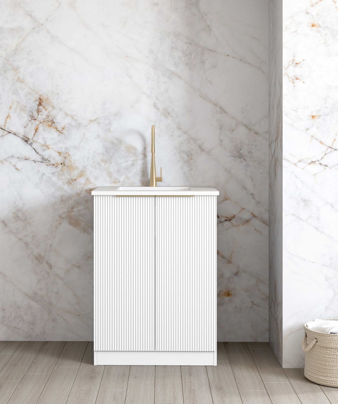 Mini Laundry 650mm Bondi Fluted White with Pure White Top
