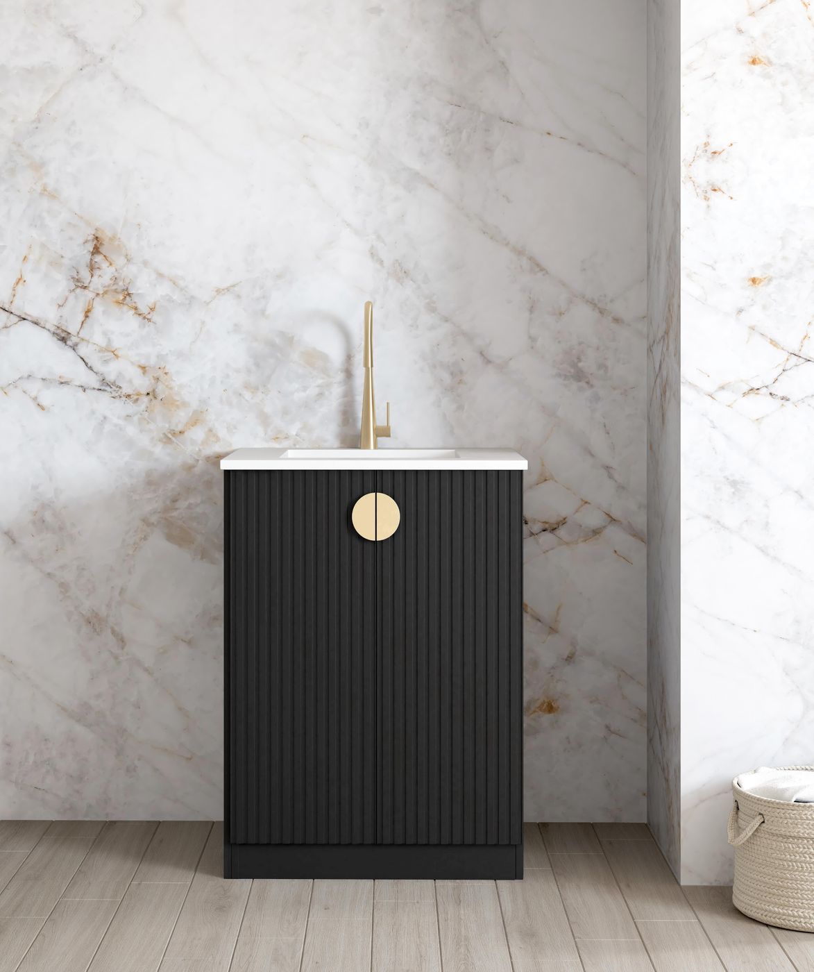 Mini Laundry 650mm Marlo Fluted Black with Pure White Top