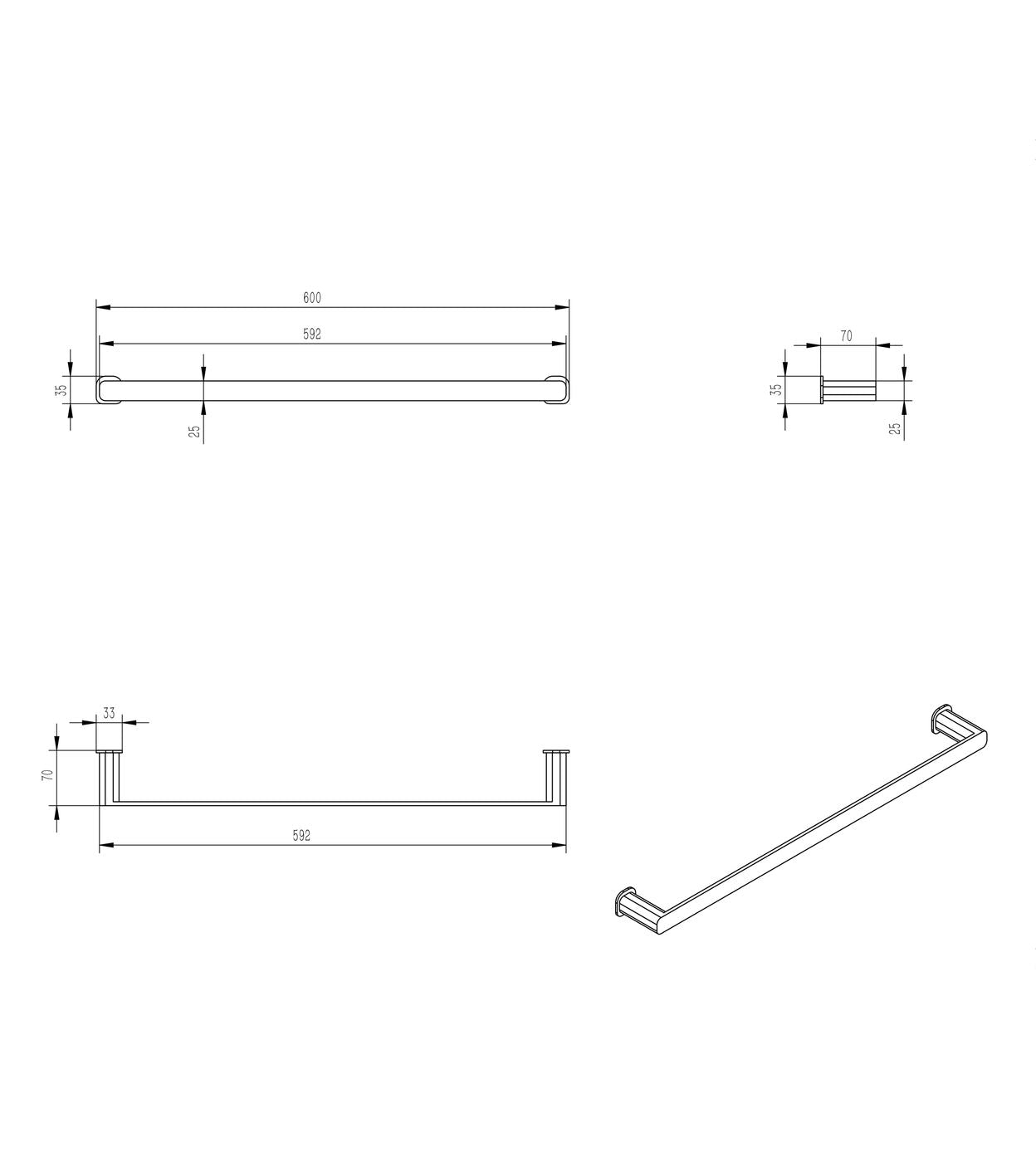 Oskar 600mm Argent Gold Single Towel Rail