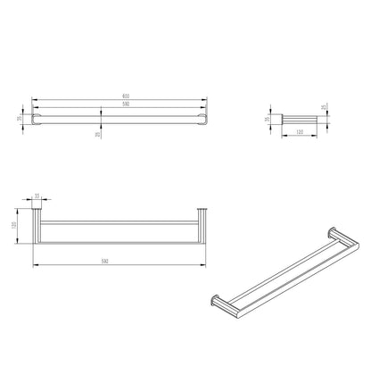 Oskar 600mm Brushed Nickel Double Towel Rail