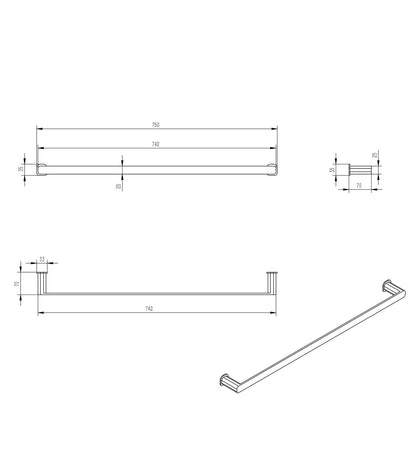 Oskar 750mm Chrome Single Towel Rail