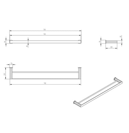 Oskar 750mm Brushed Nickel Double Towel Rail