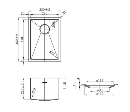 Axon Sink 33S 330x450x220 Gun Metal