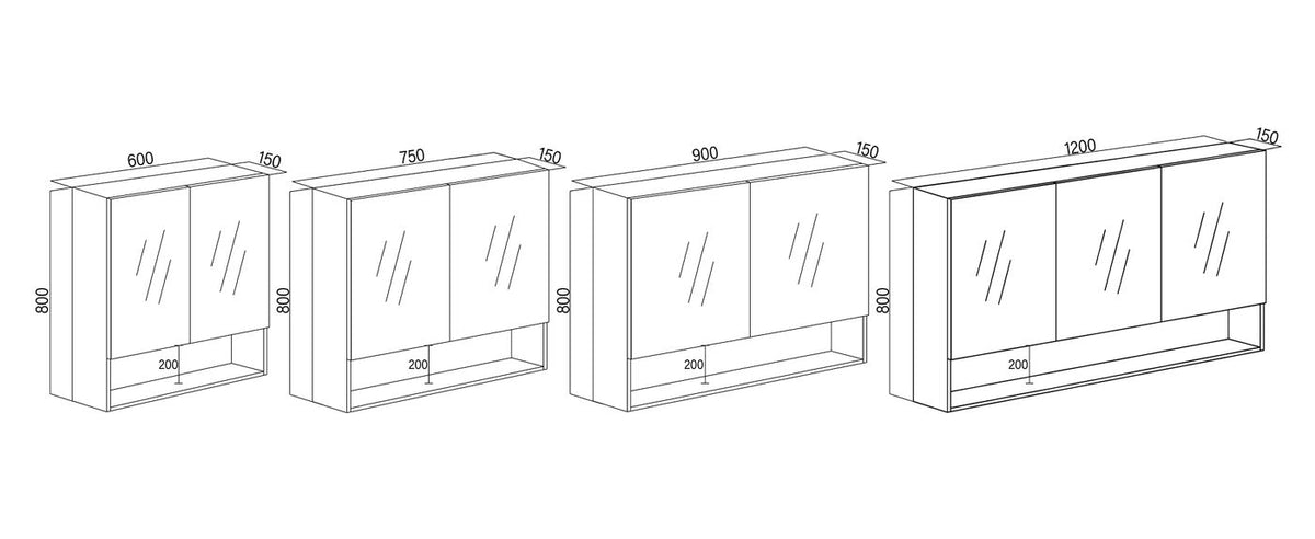 Maximo 1200mm Shaving Cabinet with Shelf (MDF)